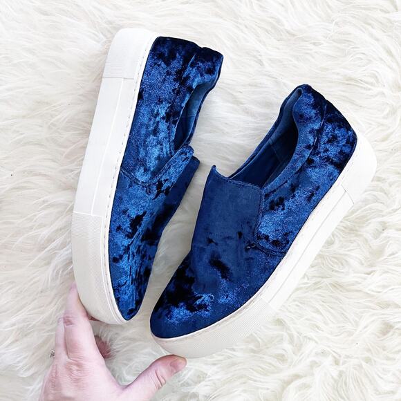 J/SLIDES Acer Blue Velvet Slip-On Platform Sneakers - Picture 3 of 7